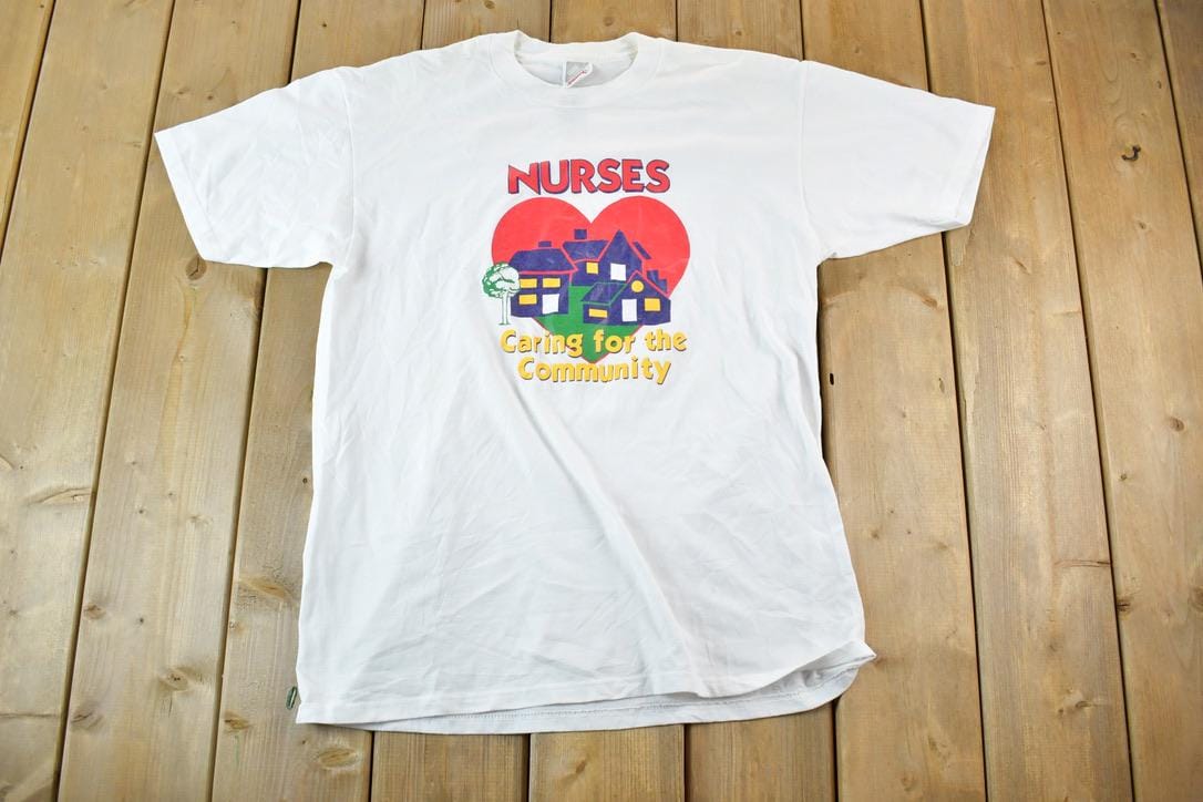 Vintage 1990s Nursing Jerzees Souvenir Single Stitch Graphic Print T-Shirt Made In USA