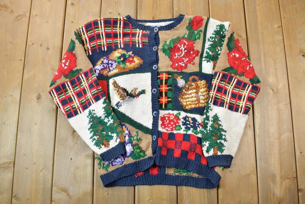 Vintage 1991 The Eagles Eye Hand Knit Button Up Knit Christmas Sweater
