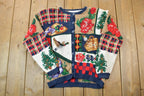 Vintage 1991 The Eagles Eye Hand Knit Button Up Knit Christmas Sweater