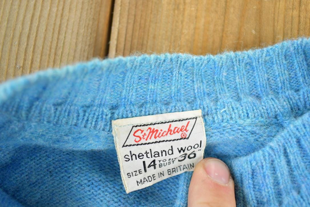 Vintage 1970s St Michaels Shetland Wool Souvenir Button Up Single Stitch Shirt