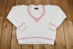 Vintage 1990s Eddie Bauer V-Neck Cable Knit Sweater