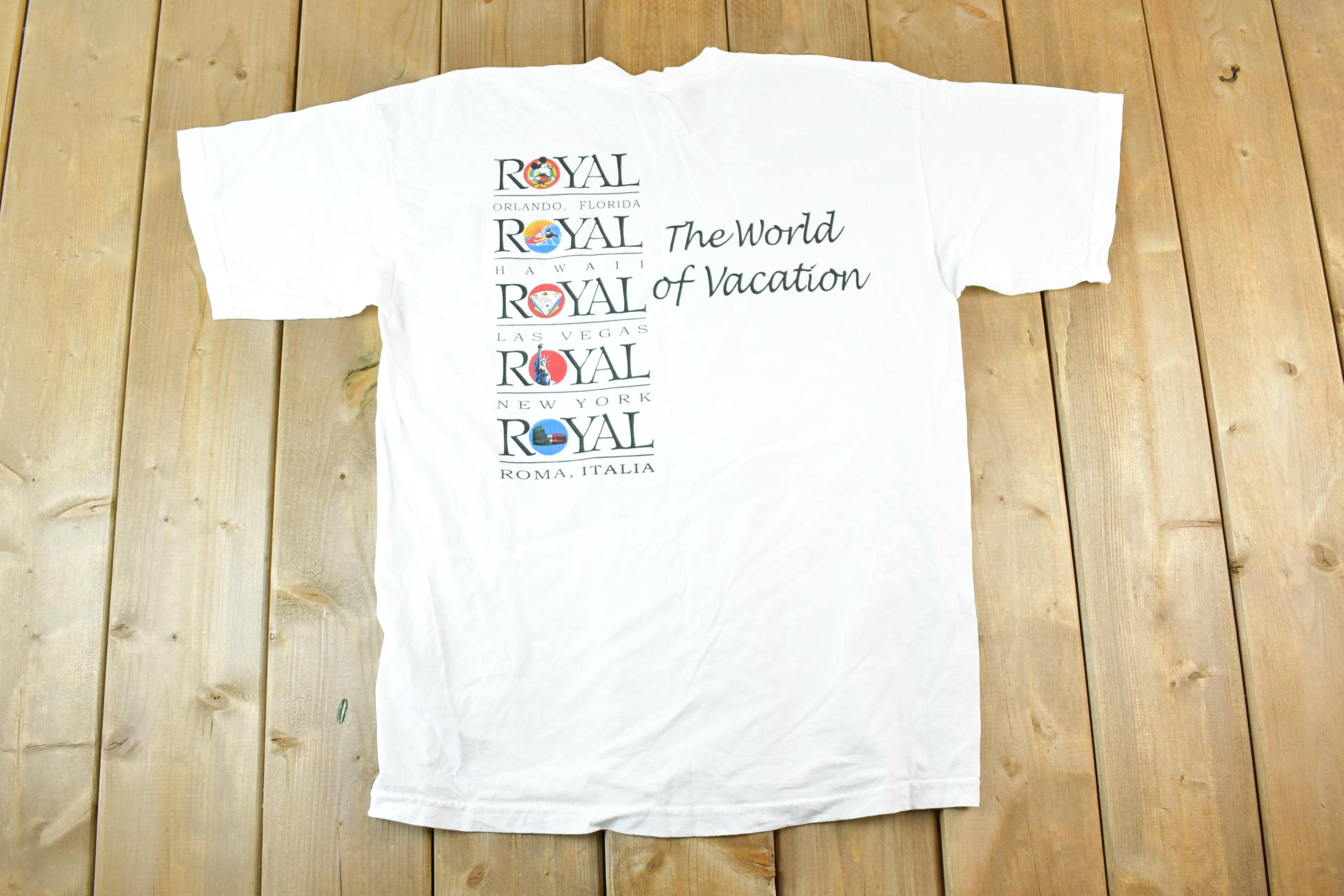 Vintage 1990s Royal Cruises The World Of Vacations Souvenir T-Shirt Mens L