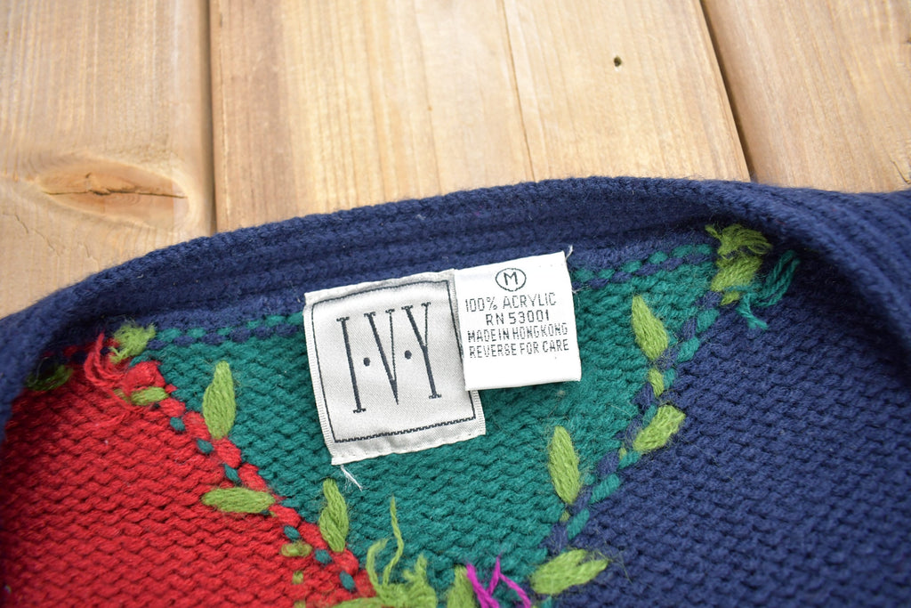 Vintage 1990s IVY Argyle Patchwork Knit Cardigan Sweater Ivy Themed
