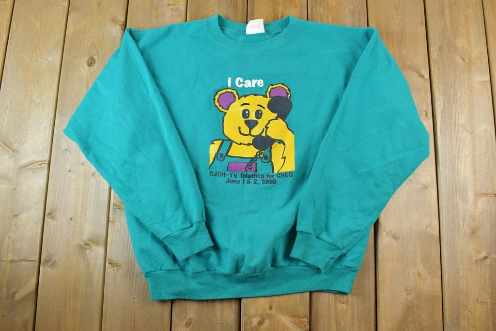 Vintage 1998 CJOH Telethon I Care Teddy Bear Crewneck Sweatshirt