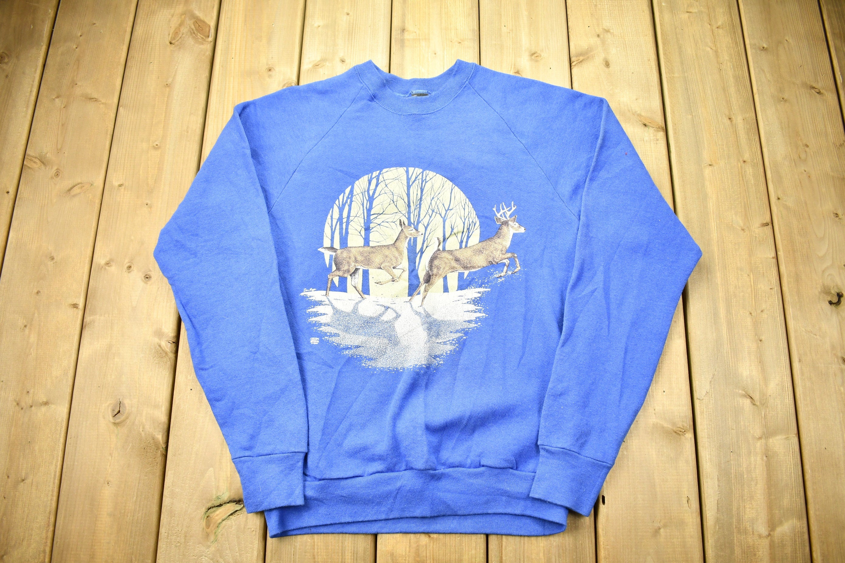 Vintage 1988 Deer Graphic Raglan Crewneck Sweater