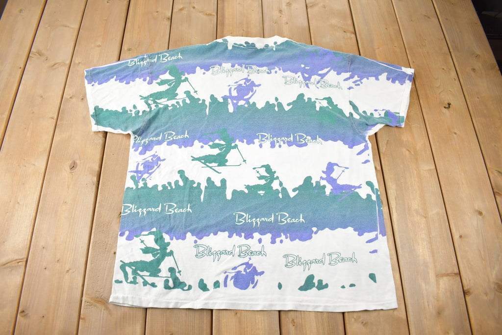 Vintage 1990s Disney's Blizzard Beach All over Print Graphic Disney Designs T-Shirt Made In USA