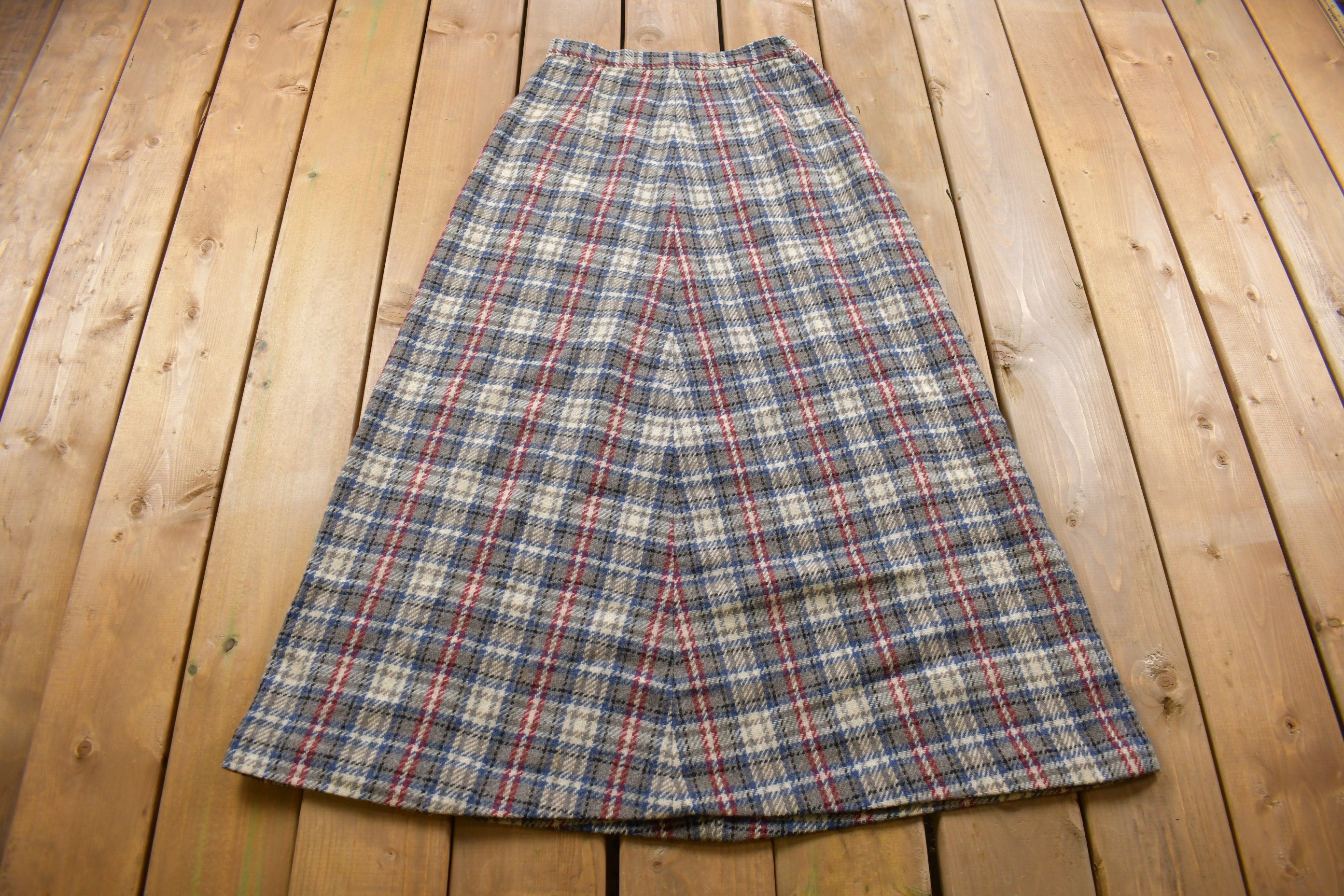Vintage 1980s Plaid Long Skirt Size 28 x 40
