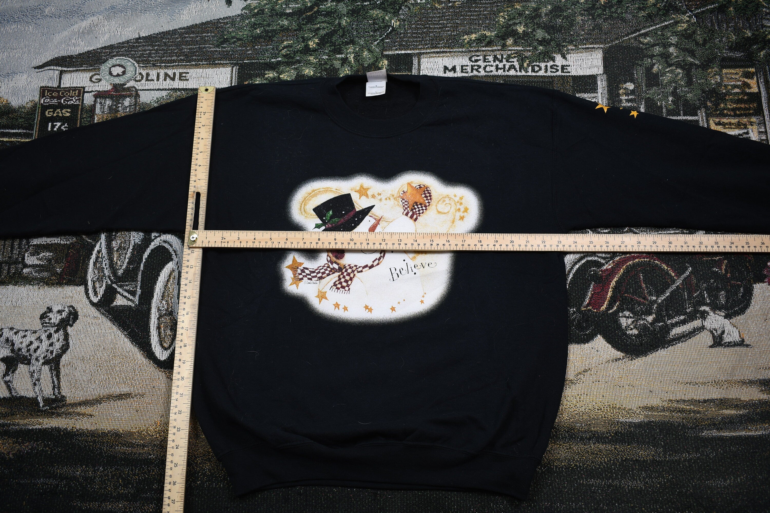 Vintage 1990s Snowman Christmas Graphic Crewneck , Stars Print , Vintage Winter Sweatshirt , Believe Spell Out Print , Holiday Pullover