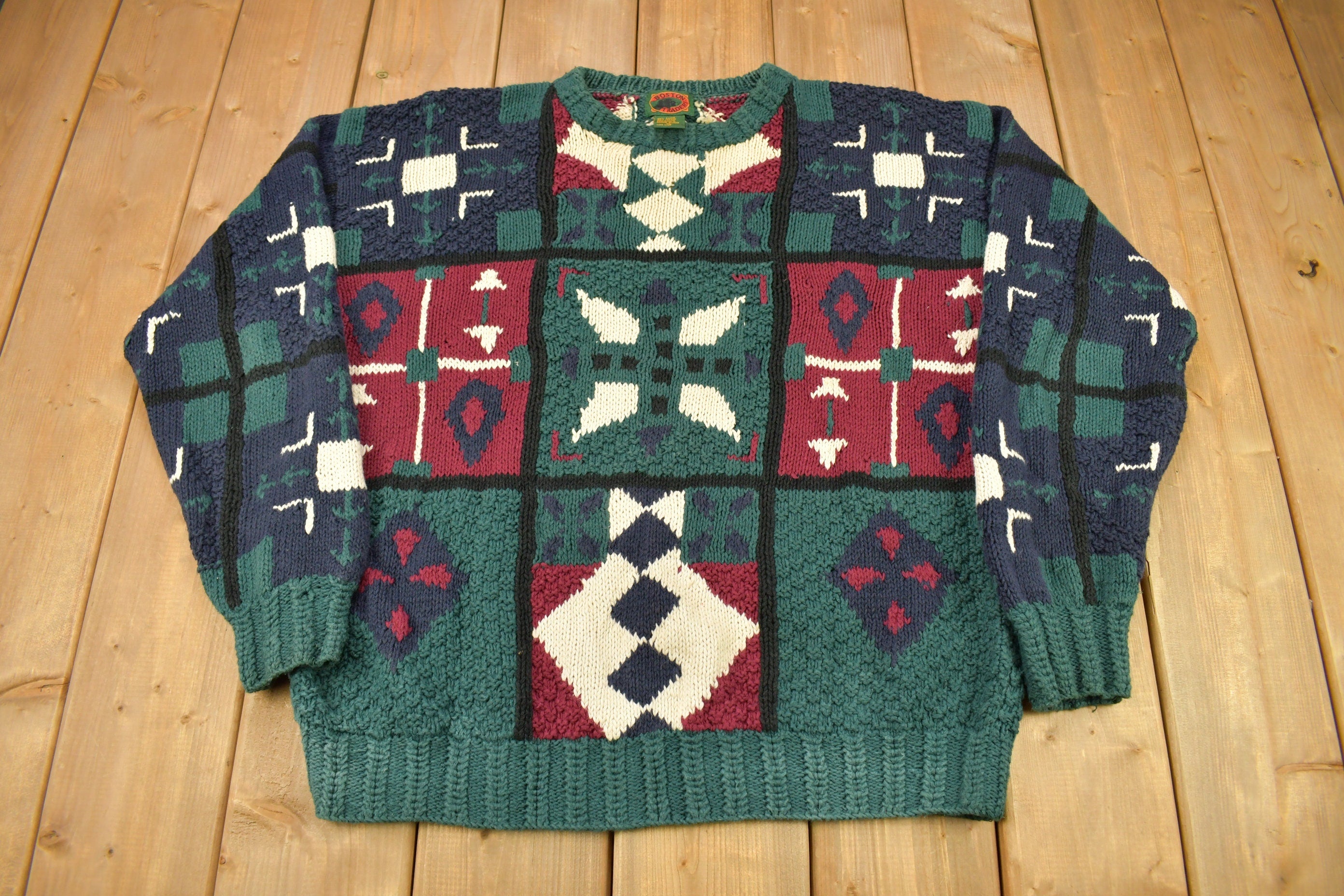 Vintage 1990s Boston Traders Abstract Knitted Crewneck Sweater