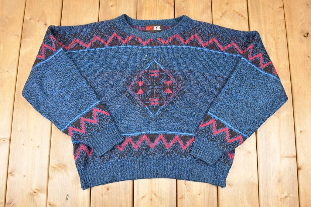 Vintage 1990s Todays News Abstract Knit Crewneck Sweater Men's L
