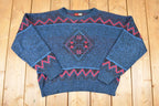 Vintage 1990s Todays News Abstract Knit Crewneck Sweater Men's L