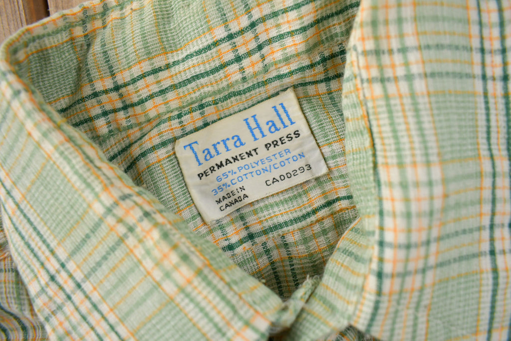 Vintage 1980s Tarra Hall Permanent Press Plaid Button Up Flannel Shirt Made In Canada