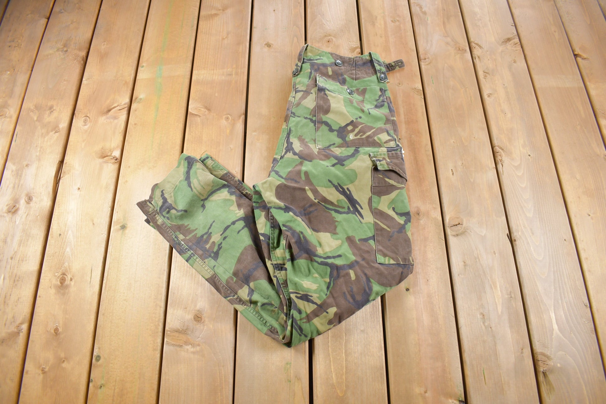 Vintage 1980s Army Woodland Military Camouflage Cargo Pants Size 31 x 30