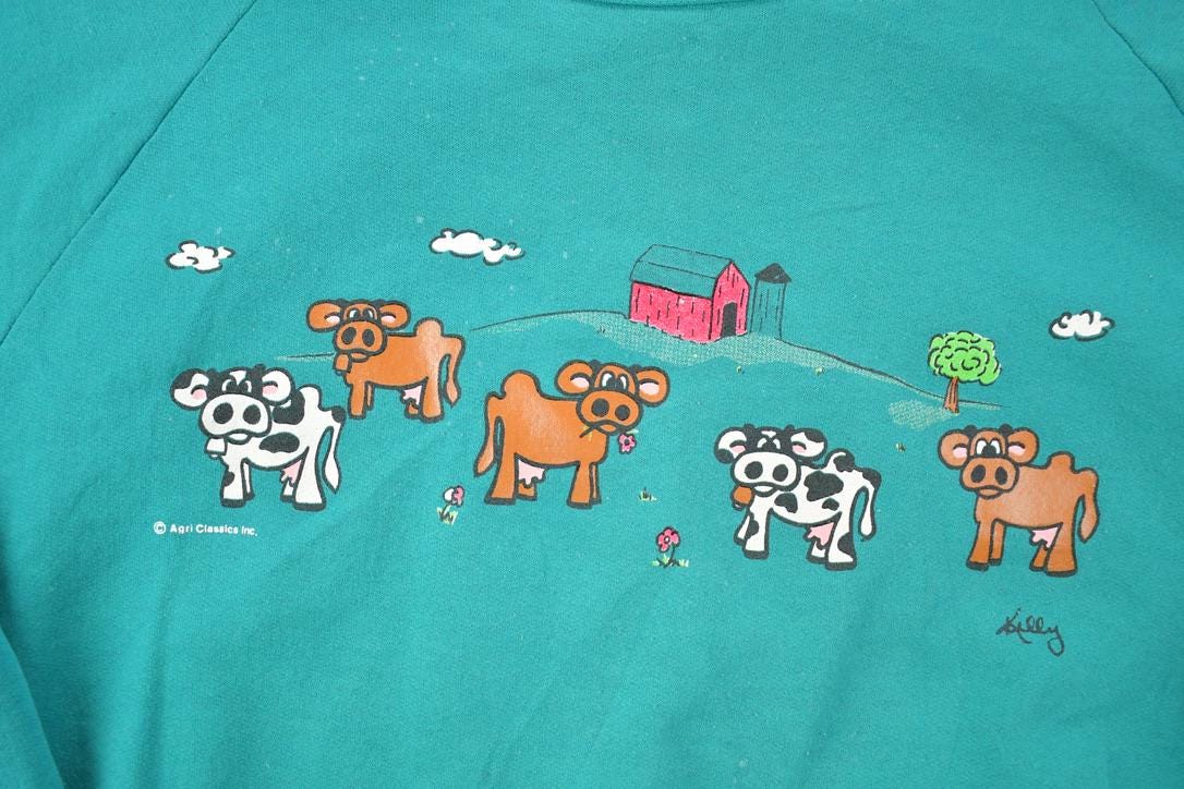 Vintage 1990s Agri Classics Cartoon Farm Cow Crewneck Sweatshirt