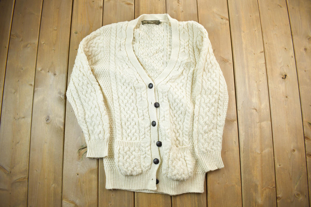 Vintage 1980s Cable Knit Cardigan Sweater