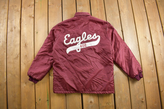 Vintage 1980s Eagles Satin Windbreaker Jacket / Chainstitch / Patchwork / Chain Stitched / Jackie / Streetwear / Made In USA