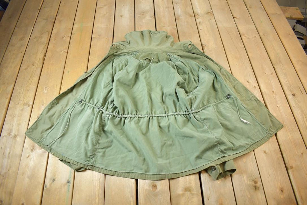 Vintage Military Button Up Lined Hooded Army Jacket Size L