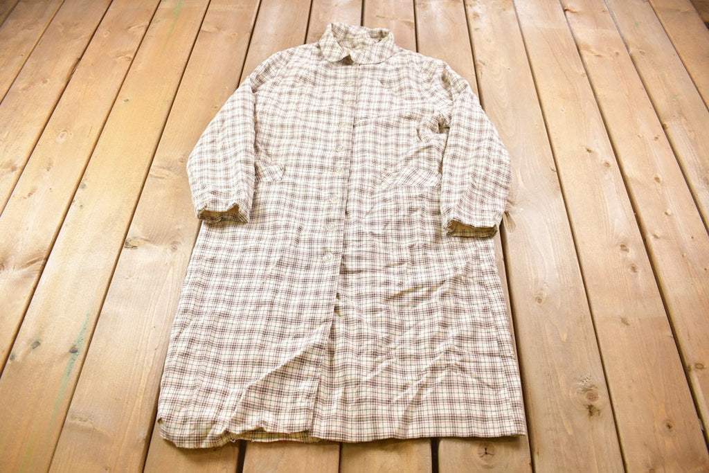 Vintage 1990s Plaid Button Up Trench Coat