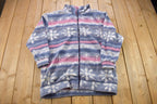 Vintage 1990s Winter Patterned Fleece Zip Up Sweater