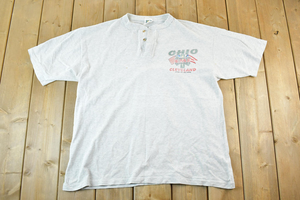 Vintage 1990s Cleveland Ohio EMS Souvenir Quarter Button T-Shirt Mens L