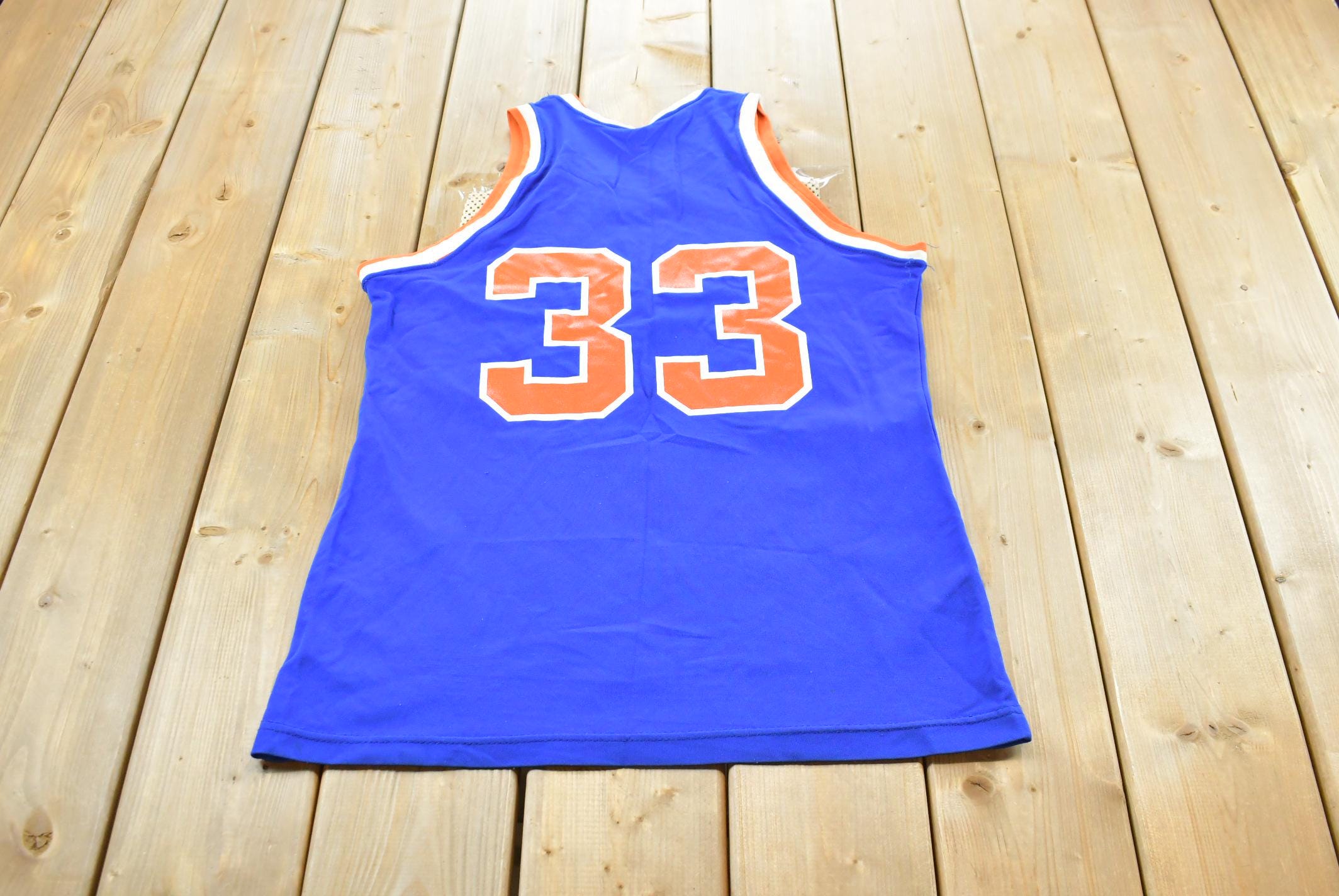 Vintage 1980s New York Knicks Patrick Ewing Sand Knit NBA Basketball Jersey Size M