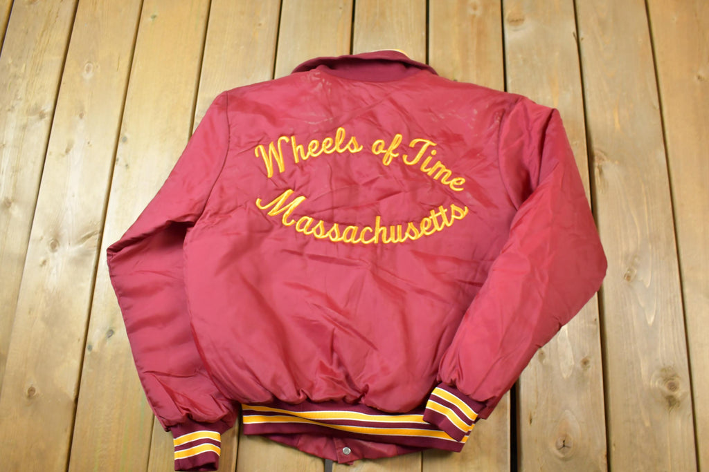Vintage 1990s Wheels Of Time 71 Nova Massachusetts Embroidered Snap Button Satin Racing Jacket Made In USA