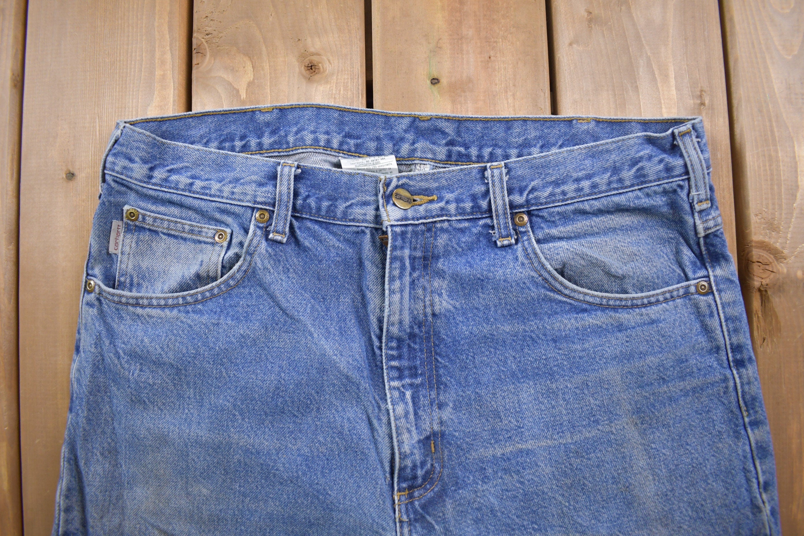 Vintage 1990s Carhartt Light Wash Denim Jeans Size 36 x 35