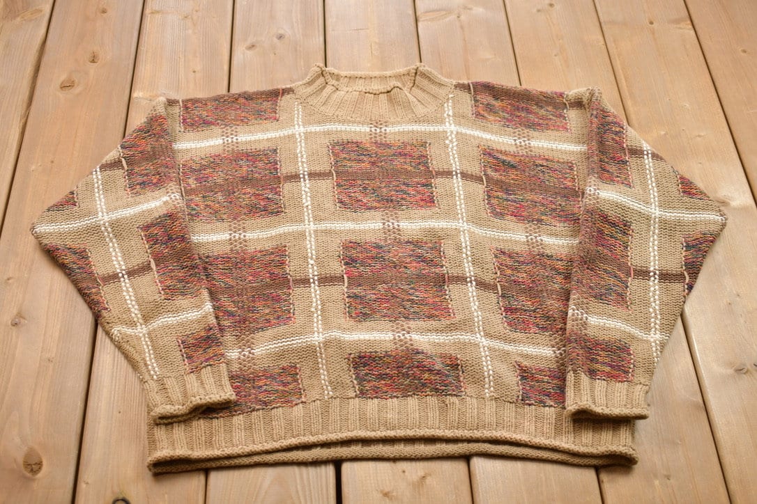 Vintage 1990s Id Distinctions Knitted Crewneck Sweater  Vintage 90s Crewneck  All Over Pattern  Colorful  Sweatshirt  Abstract Pattern