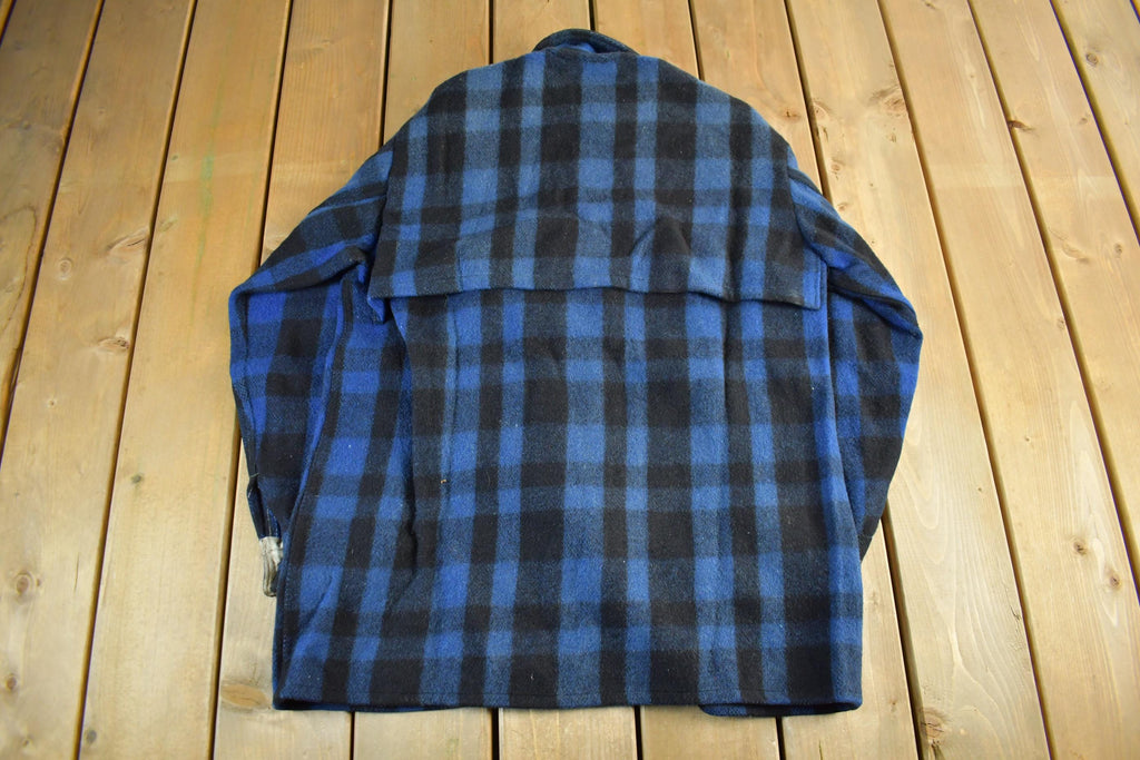 Vintage 1950s Commander Plaid Wool Button Up Shirt Jacket Men's L
