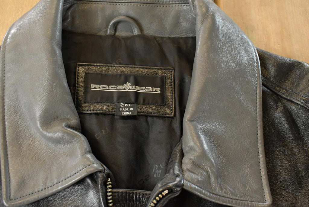 Vintage Y2K Roca Wear Leather Bomber Jacket Men's 2XL / Hip Hop Jacket / Streetwear / Embroidered