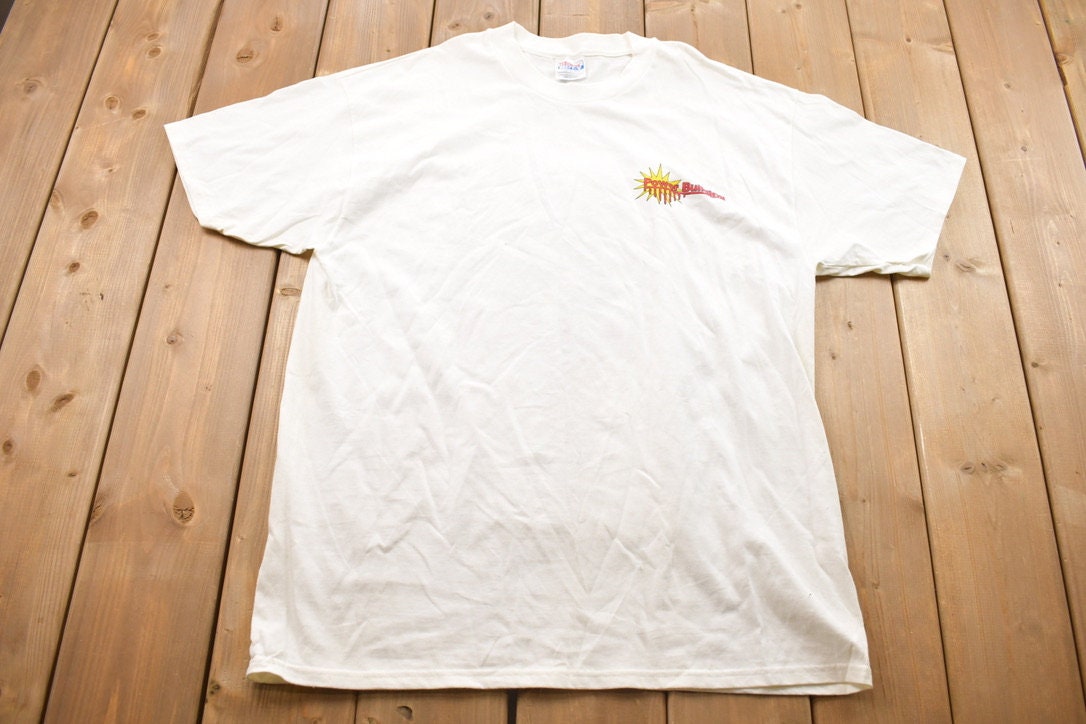 Vintage 1990s Hanes Power Building Cornerstone Construction Alaska Buff Worker Graphic T-Shirt