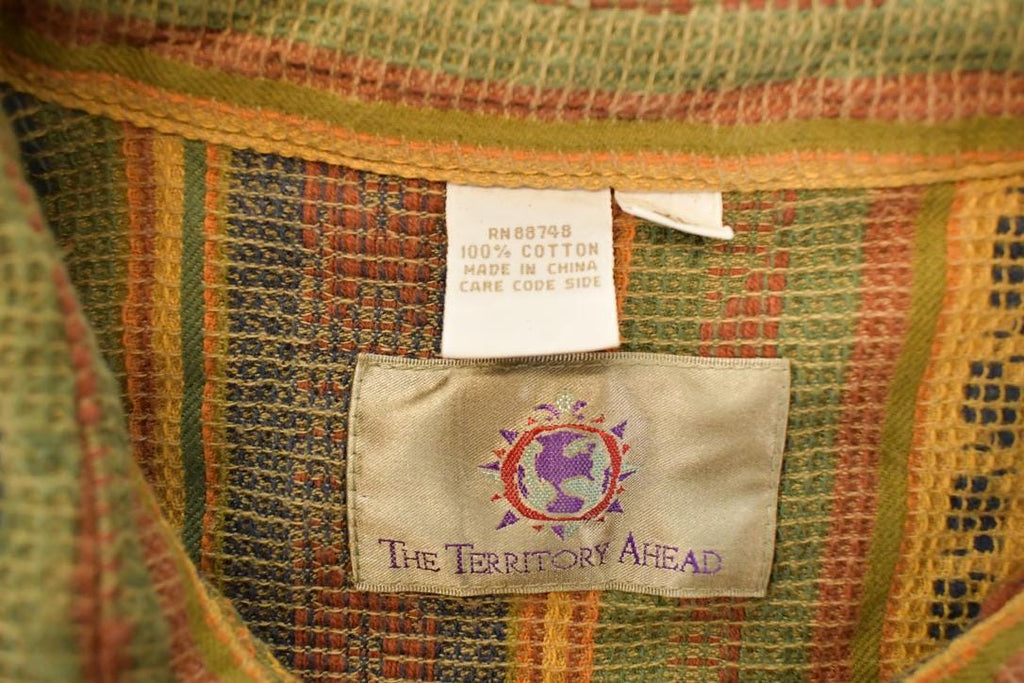 Vintage 1990s The Territory Ahead Aztec Striped Button Up Shirt Men's L  Boho Button Up  90s Hippie Shirt