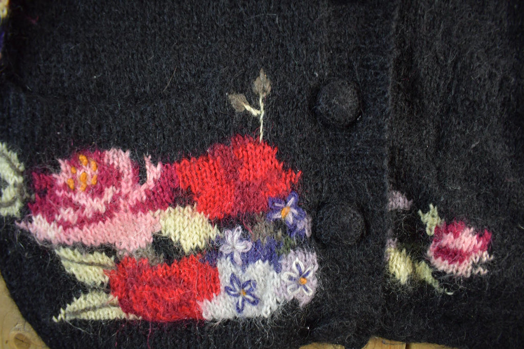 Vintage 1990s Hand Knitted Mohair Knit Cardigan Sweater Women's Large