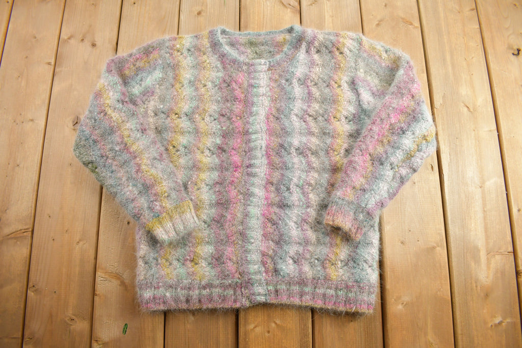 Vintage 1990s Mohair Knitted Sweater / Vintage 90s Crewneck / Pattern Sweater / Abstract Sweater / Vintage Mohair