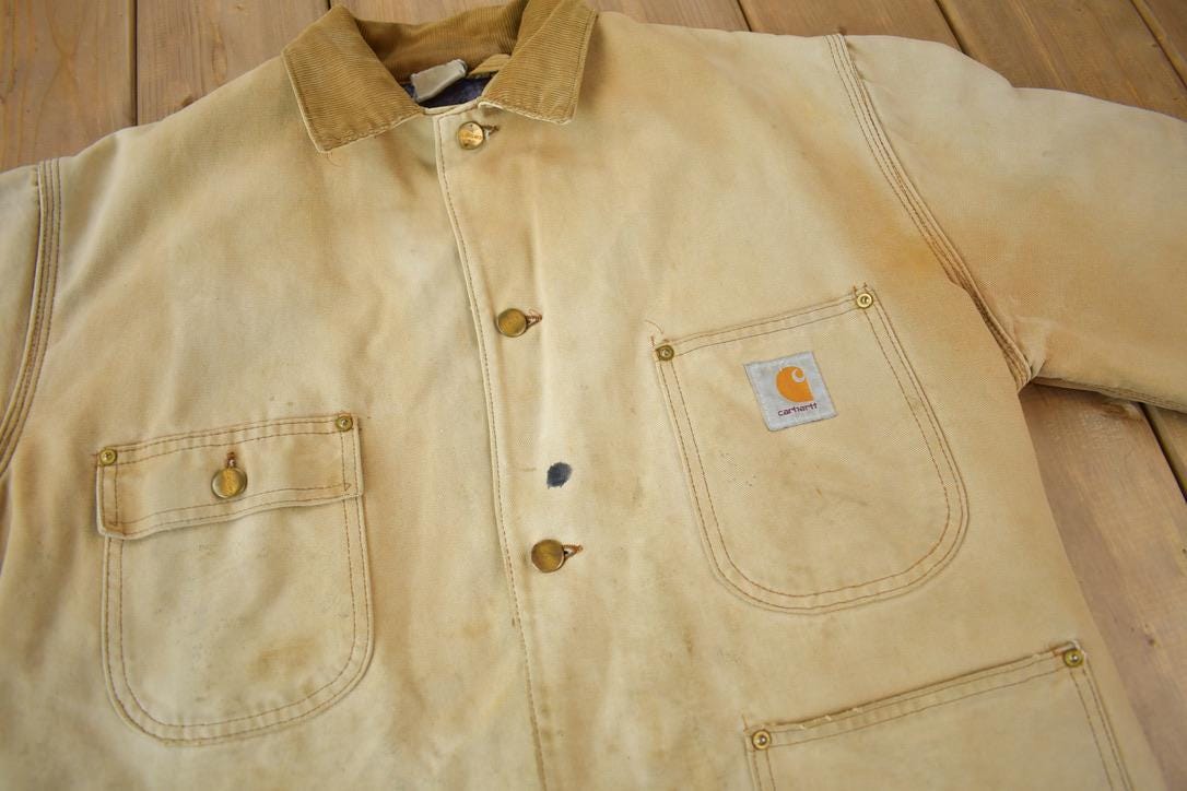 Vintage 1990s Carhartt Blanket Lined Button up Chore Coat Made In USA Size 40
