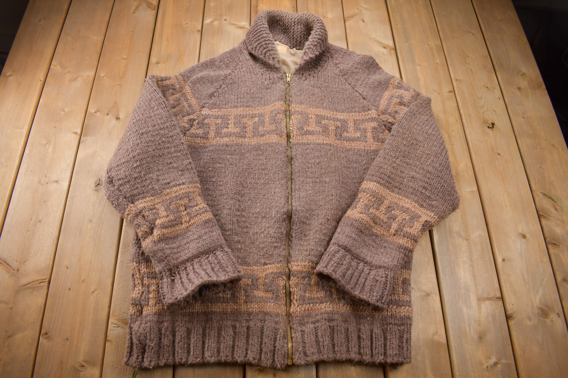 Vintage 1970s Wool Full Zip Knit Sweater