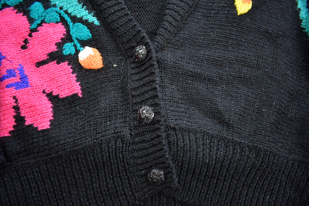 Vintage 1980s Jaclyn Smith Flower Theme Knit Cardigan Sweater Size L