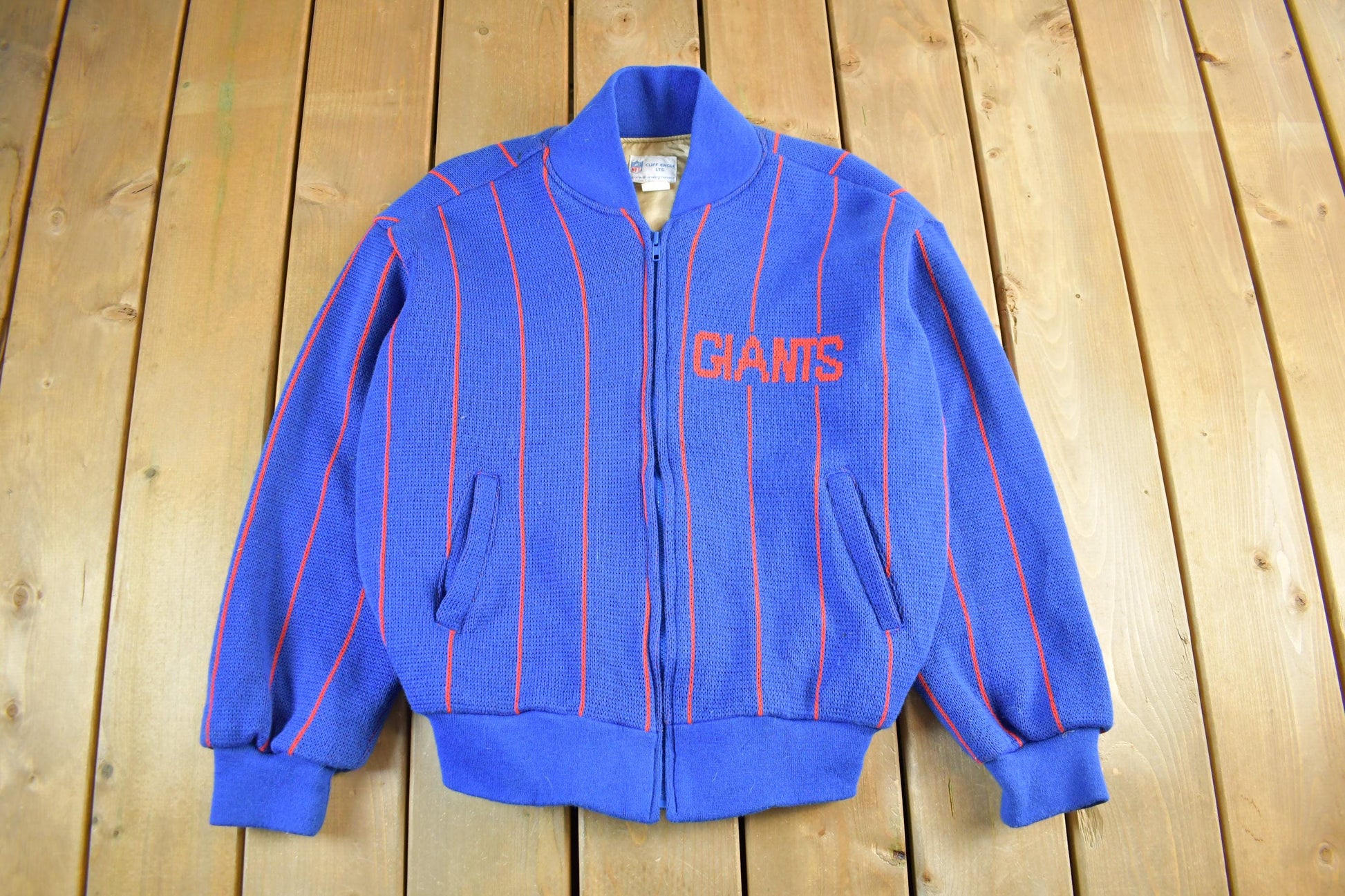 Vintage 1980s New York Giants NFL Cliff Engle Knit Full Zip Sweater Jacket Men's Medium / 80s NFL Football / Sportswear / Made in USA