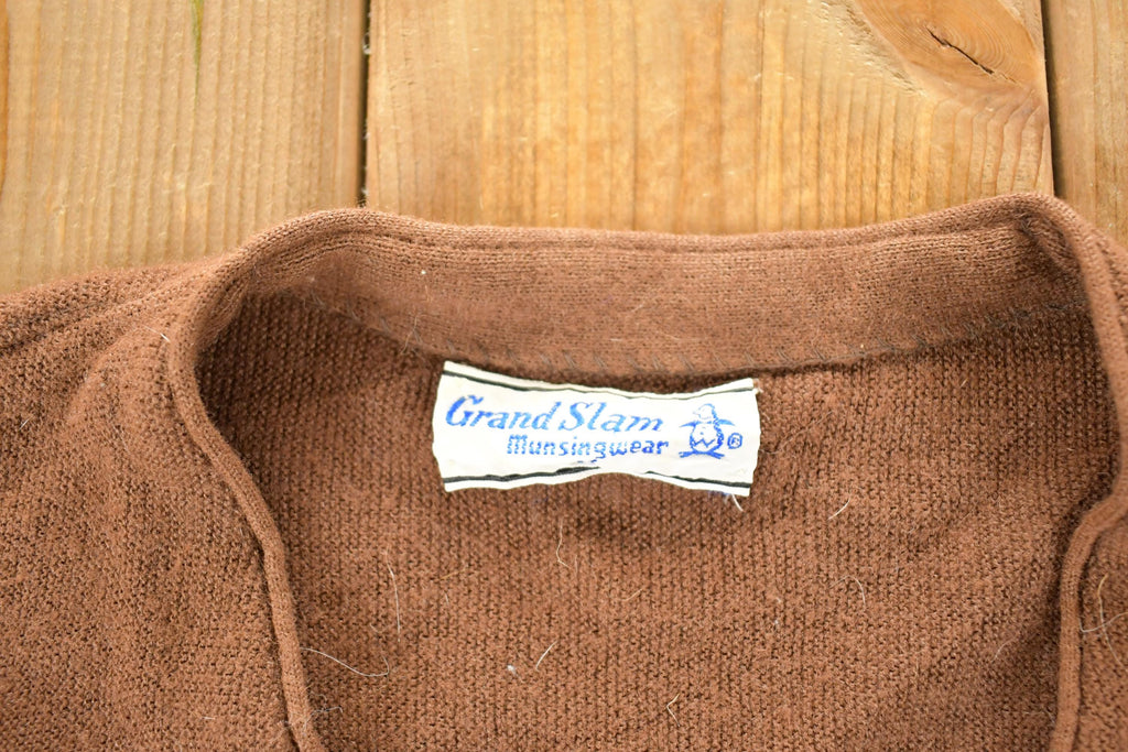 Vintage 1970s Grand Slam Munsingwear Knit Solid Brown Cardigan Sweater Mens M  70s Knit Crewneck  Vintage Preppy Knits
