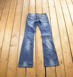 Vintage Y2K Miss Me Thrashed Bedazzled Cowgirl Western Boot Cut Low Rise Jeans Size 26x33