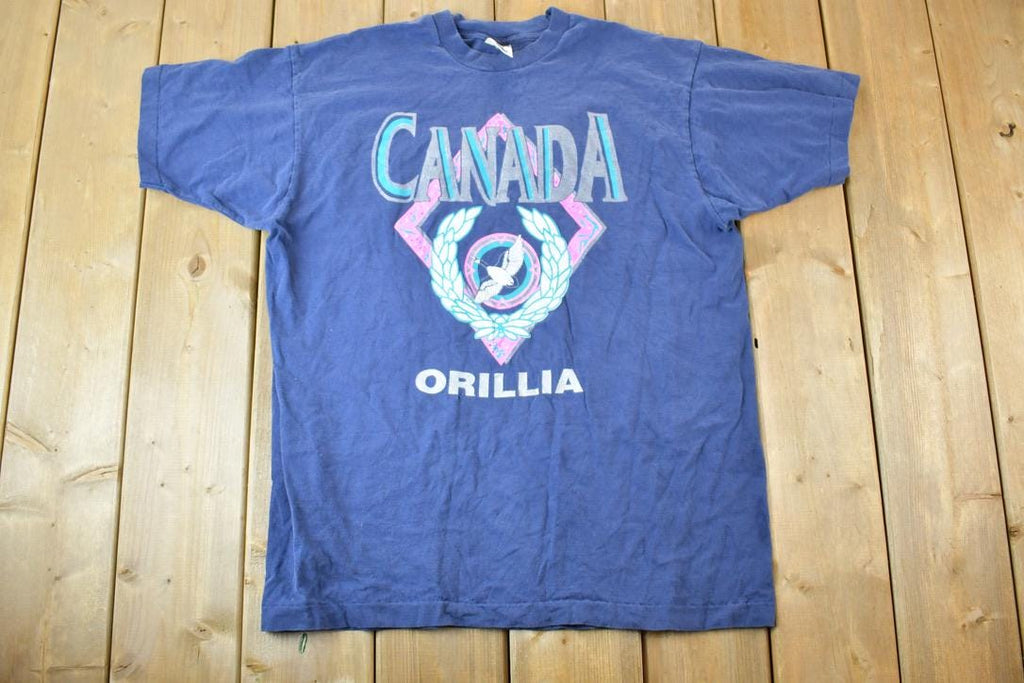 Vintage 1990s Orillia Canada Souvenir Single Stitch Graphic Print T-Shirt Made In Canada