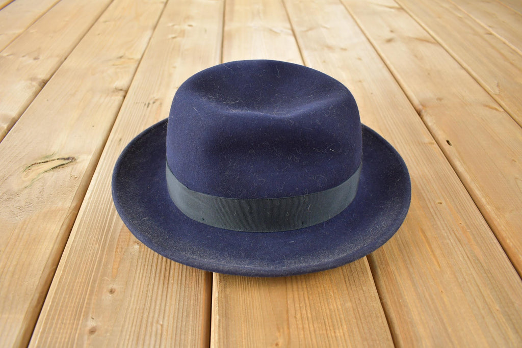 Vintage 1950s Stetson Saxon Blue Fedora With Feather