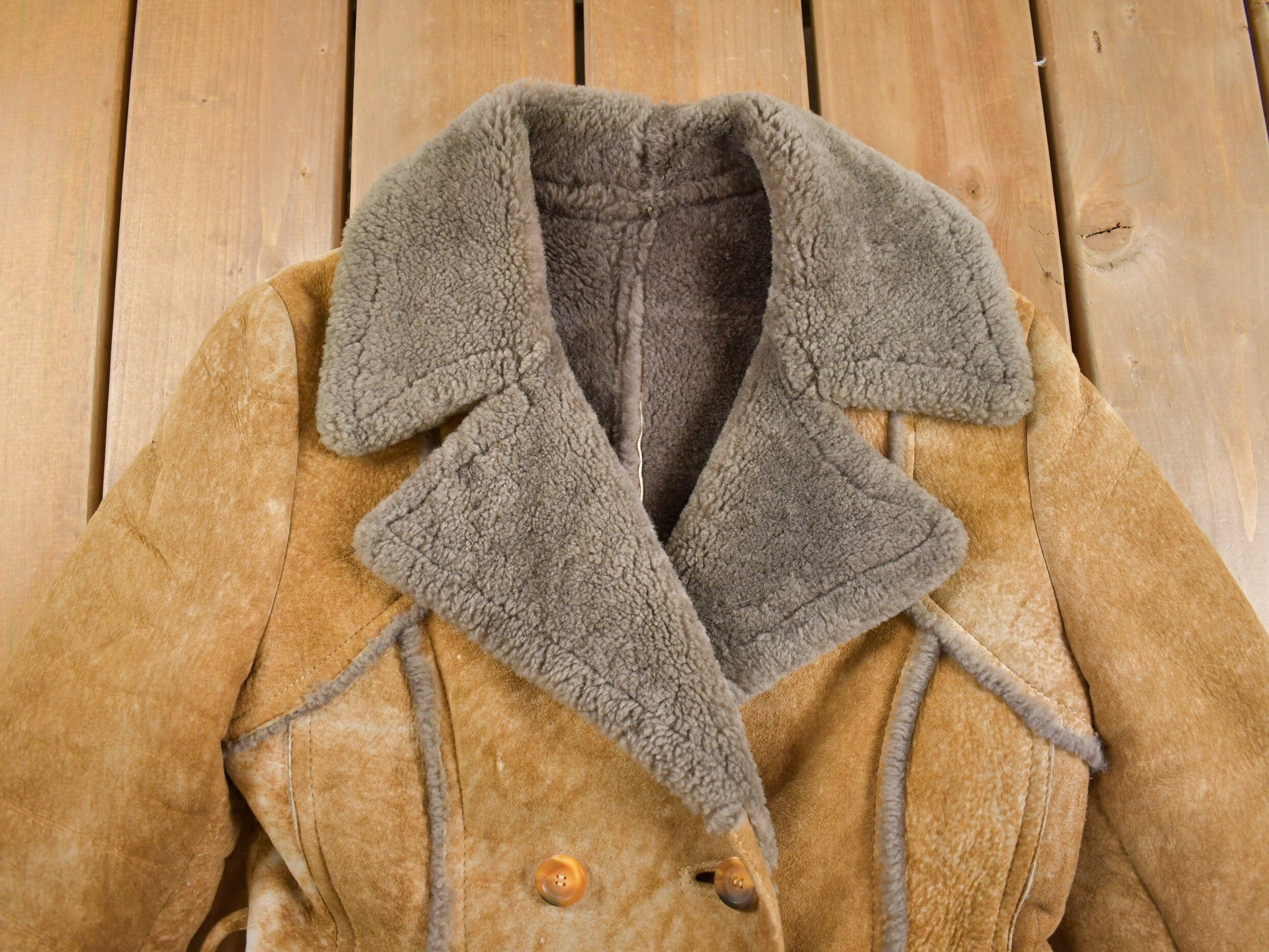 Vintage 1980s Shearling Suede Leather Coat