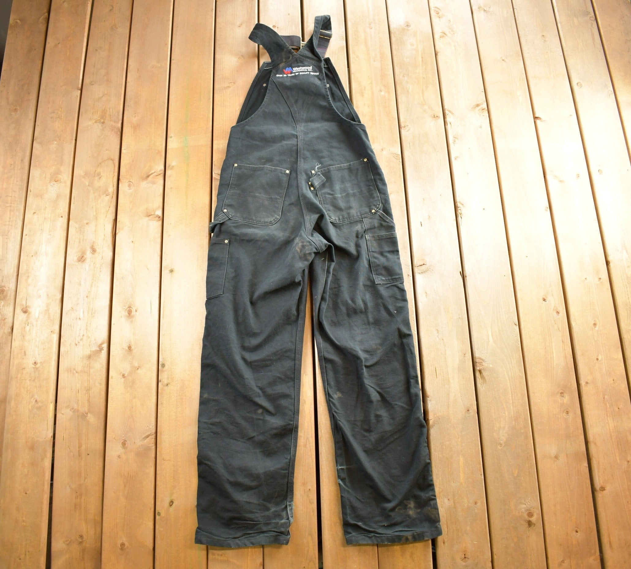 Vintage 1990s Carhartt Black Double Knee Canvas Overalls Size 40x30