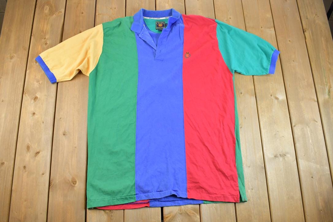 Vintage 1990s Chaps Ralph Lauren Collared Graphic T-Shirt / Vintage T Shirt / Streetwear / Graphic Tee / Single Stitch /