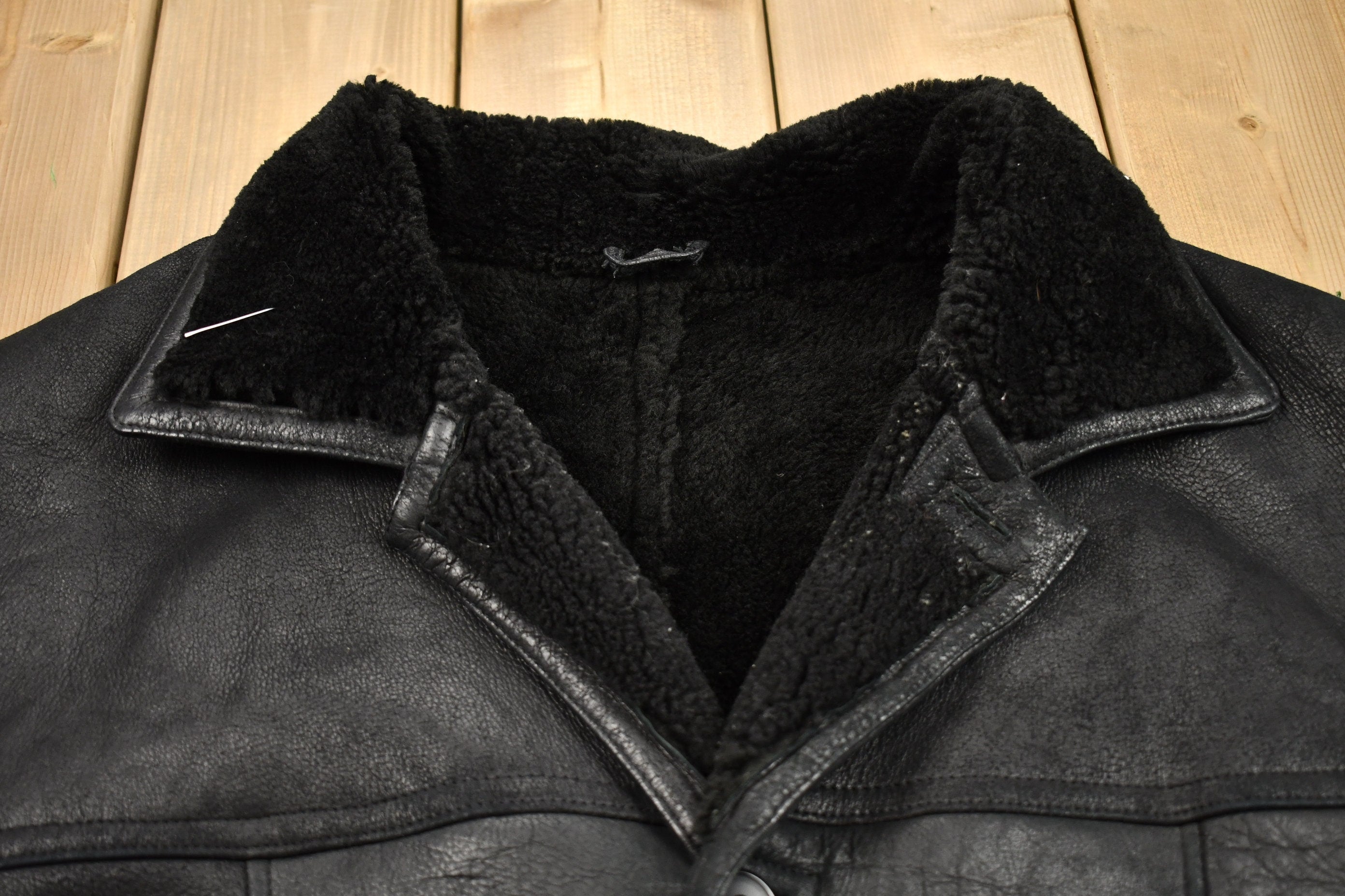 Vintage 1980s Pronto Uomo Leathers Oversized Leather Fleece Lined Jacket