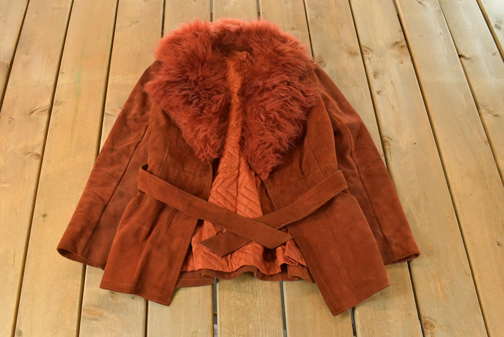 Vintage 1970s Suede Leather Faux Fur Penny Lane Style Coat Women's Small