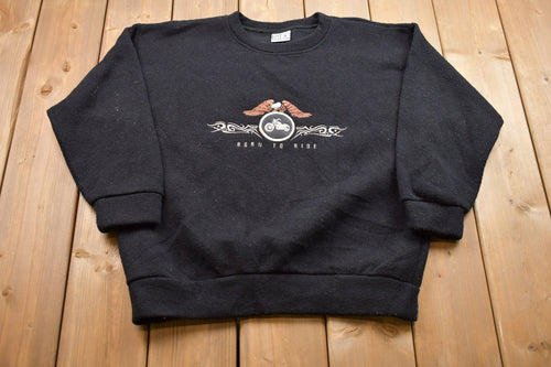 Vintage 1990s Born To Ride Embroidered Crewneck Sweatshirt / 90s Crewneck / Souvenir / Athleisure / Made In USA / Motorcycle Sweatshirt