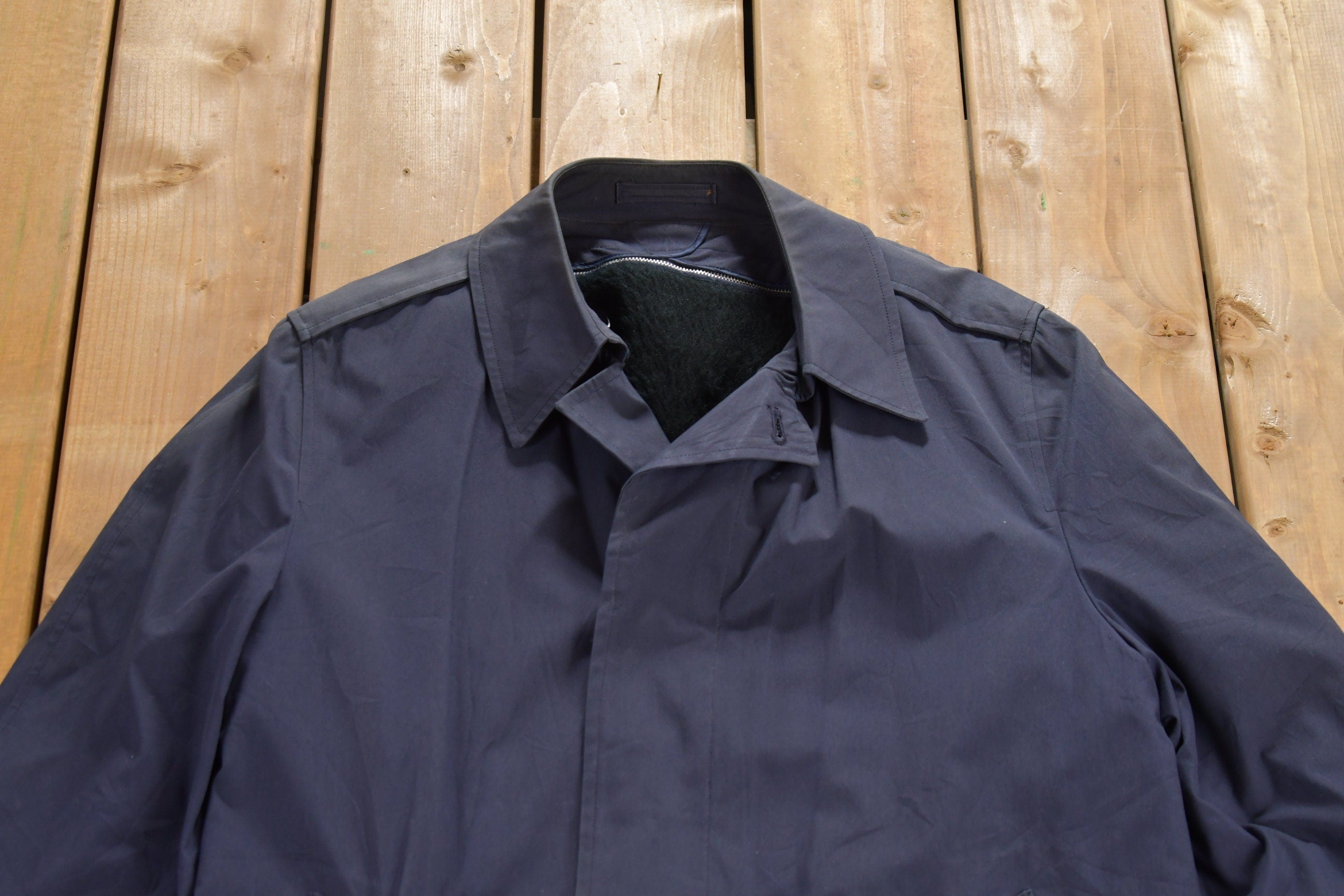 Vintage 1983 Military Blue All Weather Wool Lined Trench Coat