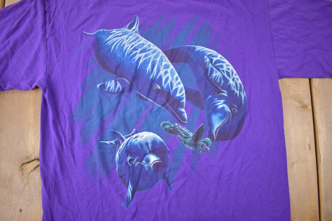Vintage 1990s Dolphin Theme Single Stitch Graphic T-Shirt Made In USA